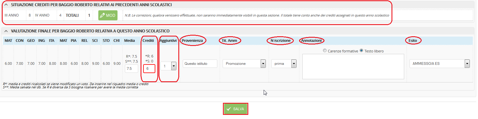 Per operare modifiche successive, basterà cambiare i voti e ri-salvare. La stampa delle pagelle si aggiornerà di volta in volta con le nuove modifiche apportate.