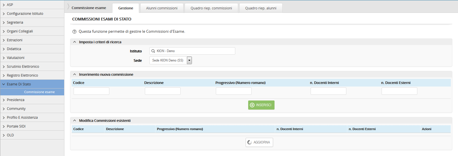 È possibile verificare la correttezza dei dati importati da Esame di stato commissione esame : Infine, è possibile verificare che i dati importati da commissioni web siano stati