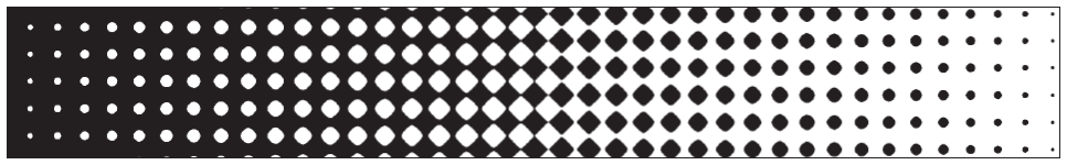 linee/pollice = (linee/cm) 2,54 Forma del punto Osservando una scala di grigi retinata si rileva che per le zone ad area di punto molto alta o molto bassa la forma del punto stesso ha scarsa