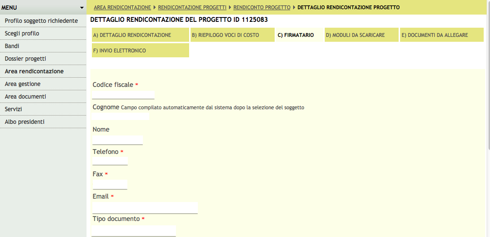 VOCI DI COSTO. Per ciò che attiene i dati del firmatario, bisogna seguire la procedura guidata proposta dal sistema.