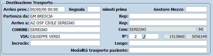 Figura 16: Nuova chiamata Opzione 3 Nelle finestre Località e Via delle sezioni 1 e 3 sono stati configurati tre tipi di ricerca (Contenente <>, Inizia per >, Uguale = ) più una modalità di ricerca