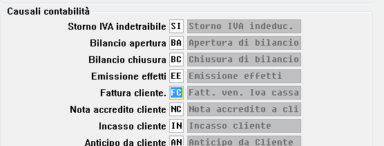 Se si vuole in automatico la proposta a video della causale di vendita creata per la registrazione fatture iva per cassa si può modificare la tabella in archivi/tabella riferimenti.