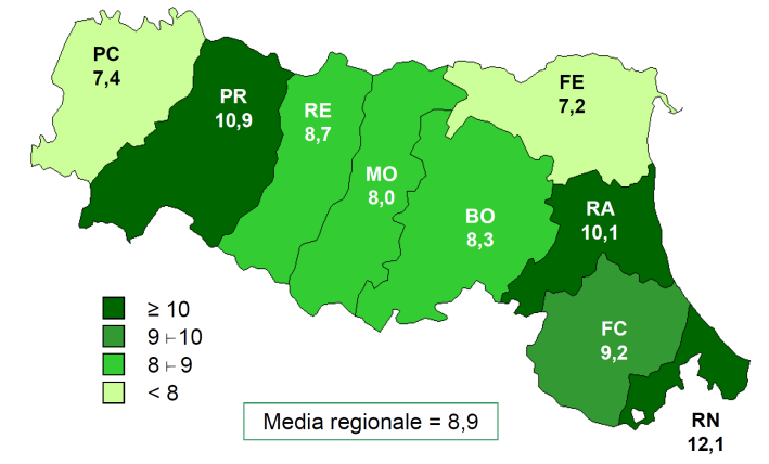 Figura 10 Incidenza di nuove diagnosi di infezione da HIV nei maschi, per fasce d età e anno di diagnosi. Emilia-Romagna, 2006-2012. (per 100.