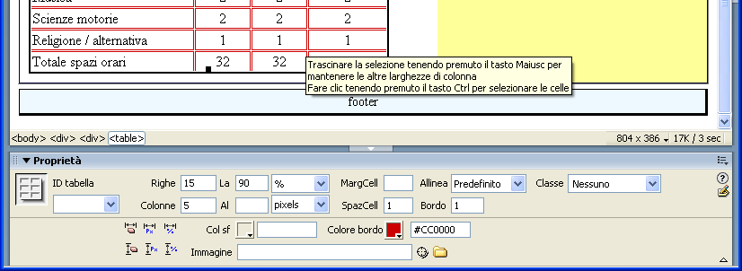 In tabelle2 è possibile vedere codice e disegno della tabella utilizzata sul sito della scuola per l orario scolastico.
