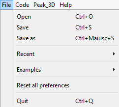 4.1 Menu - File Open permette di aprire file STL presenti sul file system. Save permette di salvare nella directory predefinita il file corrente.