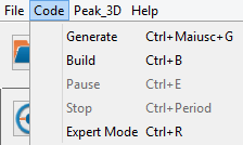 4.3 Barra principale La barra principale presenta le funzioni di base del software Peak_3D e la loro utilità viene descritta nella tabella sottostante.