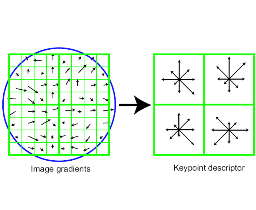 Rappresentazione dell immagine nello Scale-Space attraverso filtri gaussiani in cascata. 2.Determinazione di keypoints stabili nello Scale-Space, analizzando il gradiente dell immagine. 3.