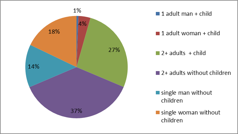 Figura 8: Tipologia di famiglia nell UE-27 1 uomo adulto + figlio 1% 1 donna adulta + figlio 4% 2 + adulti + figlio 27% 2 + adulti senza figli 37% Uomo single senza figli 14% Donna