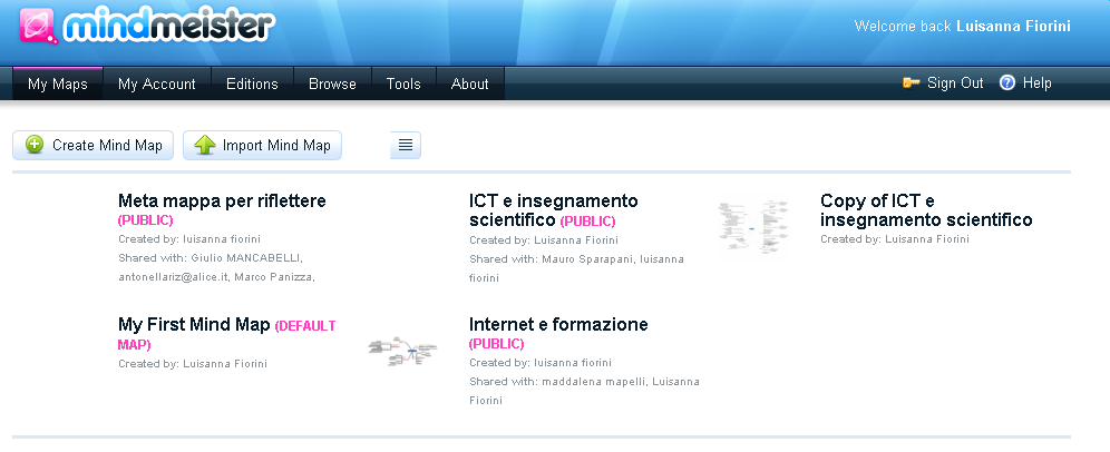 MindMeister: Da qui puoi creare una nuova mappa generare una mappa Da qui