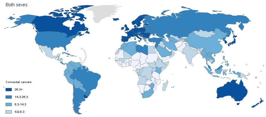 ESTIMATED COLORECTAL CANCER INCIDENCE WORLDWIDE IN