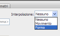 FLASH PER L'ANIMAZIONE 2 INTERPOLAZIONE DI FORMA Con questo tipo di interpolazione Flash calcola i fotogrammi intermedi che possono intercorrere fra la mutazione di una forma impostata in due