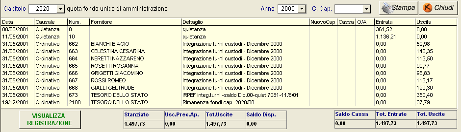 esempio di scheda per capitolo; le altre schede