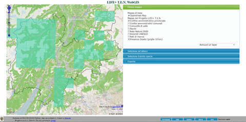 2.1. 1 - WebGIS la specie sia: Specie prioritaria ricodificata su una griglia di 10x10 km 2 ; Specie a rischio ricodificata su una griglia di 5x5 km 2 ; Specie comune ricodificata su una griglia di