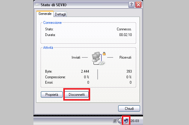 Disconnessione dal Reame Raggiungere la rete SEVIO (il nome impostato durante la parametrizzazione