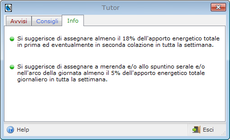 Manuale Nutrigeo - 5. Funzione "Dieta a scelta multipla" Nella finestra sono presenti tre schede, una per ogni livello di classificazione dei messaggi.