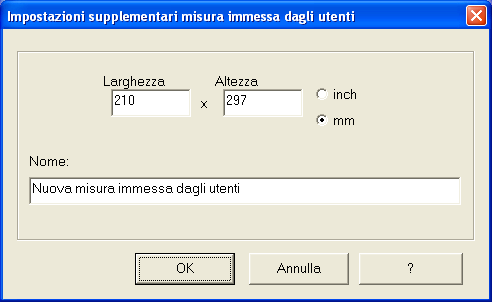 Tasto [Personalizza...] Con questa funzione, si possono registrare fino a 5 misure di documenti di base nel menu [Misura carta:].