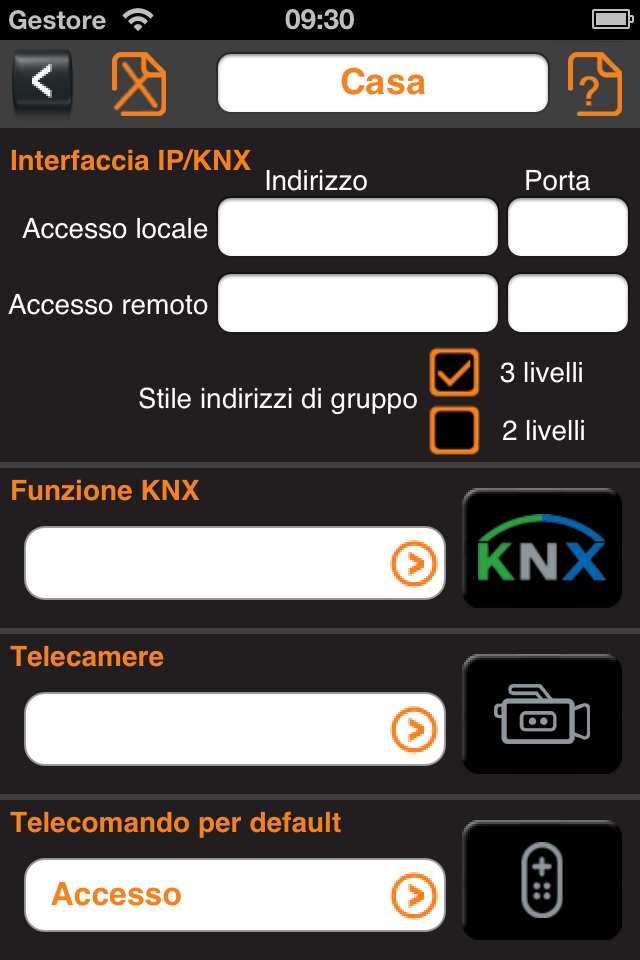 3 Parametri e configurazione Ritorno alla pagina precedente Salvataggio di parametri, telecomandi, pulsanti e telecamere Ripristino dei parametri salvati Creare un nuovo sito Conferma dei parametri e