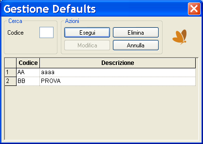 Per richiamare i Presettings salvati ci sono 2 possibilità: utilizzare la combinazione di tasti ALT+Q, oppure accedere al menu Gestione Default: Se esiste un unico Presetting, questo sarà