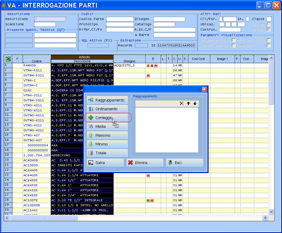 Procedere nello stesso modo per aggiungere campi di raggruppamento/ordinamento o per attivare funzioni di