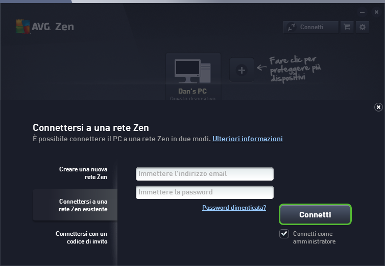 2.3.4. Come connettersi a una rete Zen esistente PC: 1.