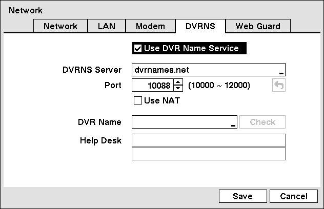 Videoregistratore digitale DVRNS Selezionare la scheda DVRNS, dopodiché compare la schermata DVRNS. Figura 49 Schermata di impostazione della funzione DVRNS.
