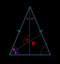 ABC DATI AC = BC ACD = DCB CAD = DAB ABC = 80 ADC =? DISEGNA UN TRIANGOLO ISOSCELE ABC DI BASE AB.