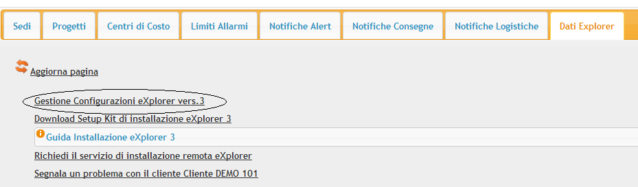 2.2 Attivare, creare o modificare le configurazioni Nella pagina Dati Explorer è presente il link Gestione Configurazioni explorer vers. 3.
