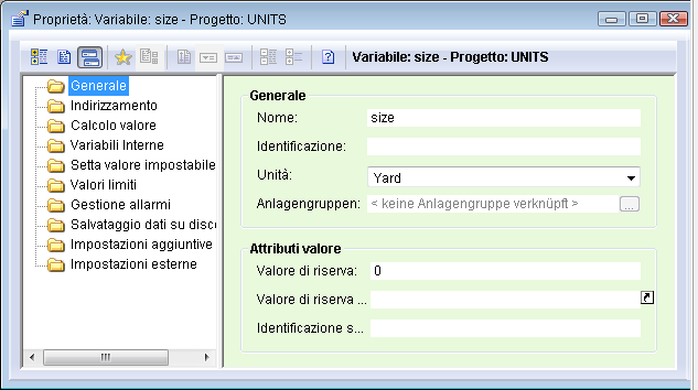 Assegnate delle unità basi ad una variabile nelle proprietà Unità di misura (nodo Generale). In questa sede potete scegliere una denominazione a piacere per le unità.