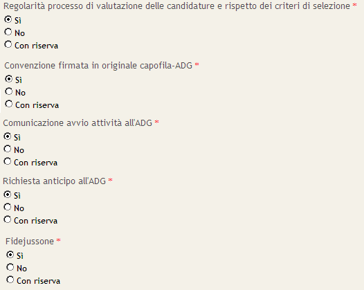 Premere il tasto [continua] per passare alla scheda successiva E-check list Rispondere alle domande selezionando la risposta e con possibilità di inserire delle note: Premere il tasto [continua] per