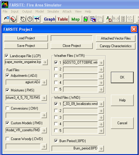 4.1.2 COSTRUIRE UN PROGETTO FARSITE Assieme al file Landscape (.LCP) esistono numerosi altri file che devono essere creati e caricati in FARSITE per una simulazione.