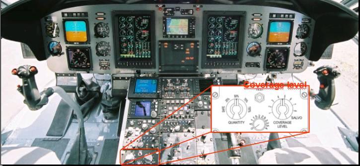 Figura 3.35: L interno della cabina del mezzo Erickson Air Crane S64 e finestra di dialogo di FARSITE I dati descrivo la quantità d acqua per unità di superficie riferita alle differenti strisciate.