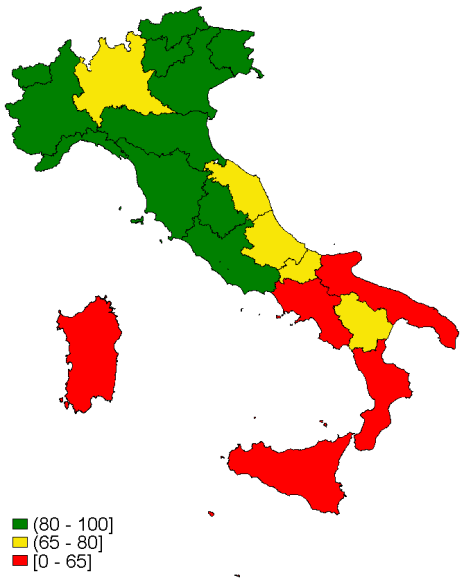 Test di screening per neoplasia cervicale eseguito negli ultimi tre anni Prevalenze per regione di residenza - Pool di ASL 2008-11 Totale: 75,4% (IC95%: 74,9%-75,8%) Tra le ASL partecipanti al