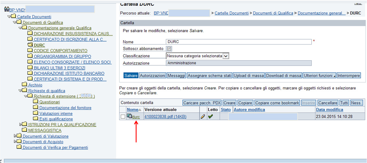 Caricare il file e salvarlo. Cliccare in corrispondenza del campo Nome.