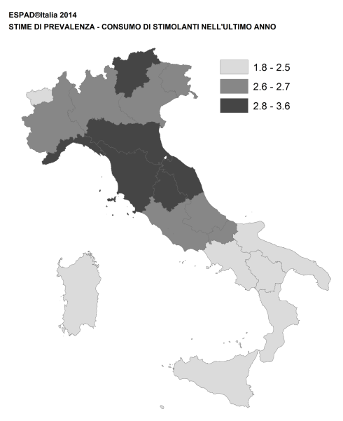 Parte II Domanda di sostanze: uso e problematiche Capitolo 2 Prevalenza e incidenza di uso 215 Analisi del consumo di stimolanti e allucinogeni nelle regioni italiane: il consumo recente negli ultimi