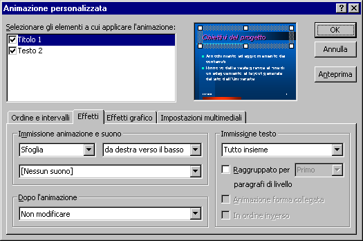 Figura 43 - Finestra di dialogo Transizione diapositiva. Figura 41 - Finestra di dialogo Animazione personalizzata.