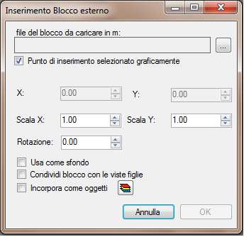 selezionare il file da importare, scegliere il fattore di scala e le coordinate del punto di inserimento (graficamente o da scheda).