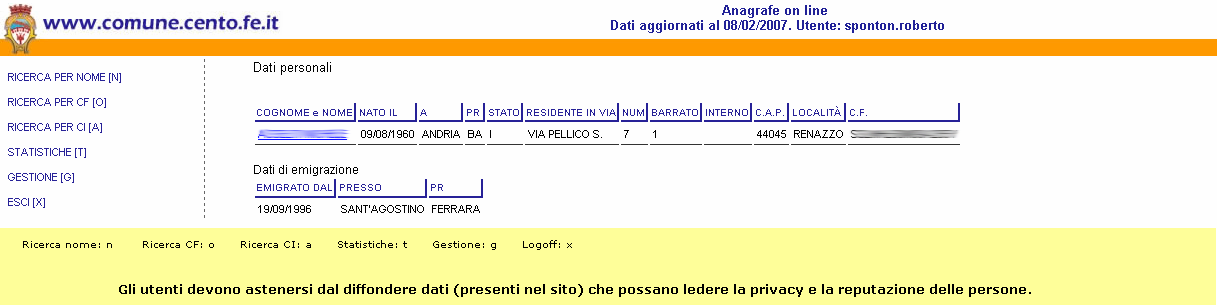 persona.php (Figura 31): come si è visto, con la ricerca è possibile trovare dei risultati che non interessano.