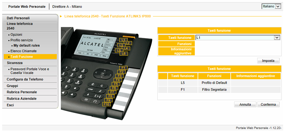 Figura 28 Tasti Funzione per Alcatel IP800 ATTENZIONE: affinché il telefono recepisca le modifiche effettuate tramite SelfCare è necessario riavviarlo.