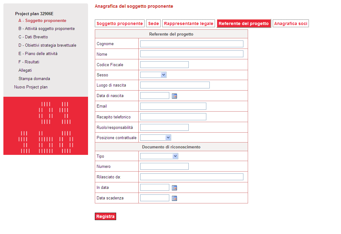 Campi previsti: - Referente del progetto.