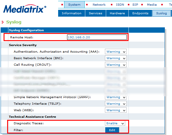 Modificare i parametri IP [Menu Network Interfaces] Manuale Configurazione Rapida Mediatrix Serie 4400 Versione 4 Alla riga Uplink, selezionare eth1, IPv4 Static ed impostare l indirizzo IP nel campo