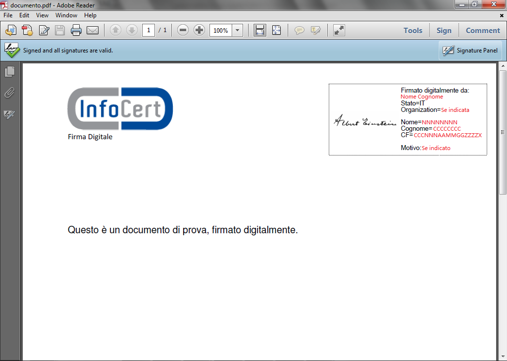 Pagina 10 di 12 La verifica di una firma digitale, apposta in formato PDF ad un documento con estensione.
