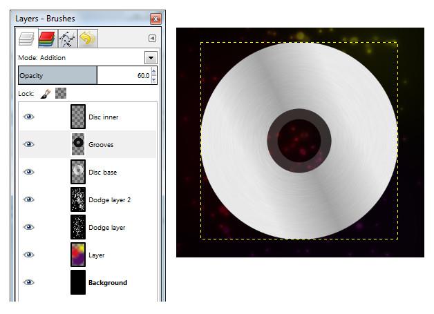 Fase 3 aggiungere gli effetti al CD Cambiate il metodo di fusione di questo livello in Somma, e abbassate l'opacità a circa il 70%.