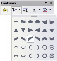 Figura 10: La tavolozza delle forme della barra degli strumenti Fontwork Lettere di uguale altezza fontwork : consente di modificare l'altezza dei caratteri nell'oggetto.