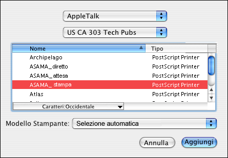 MAC OS X 25 5 Selezionare il nome EX700i nell elenco Nome e fare clic su Aggiungi. Il nome EX700i appare nella finestra di dialogo Elenco stampanti.