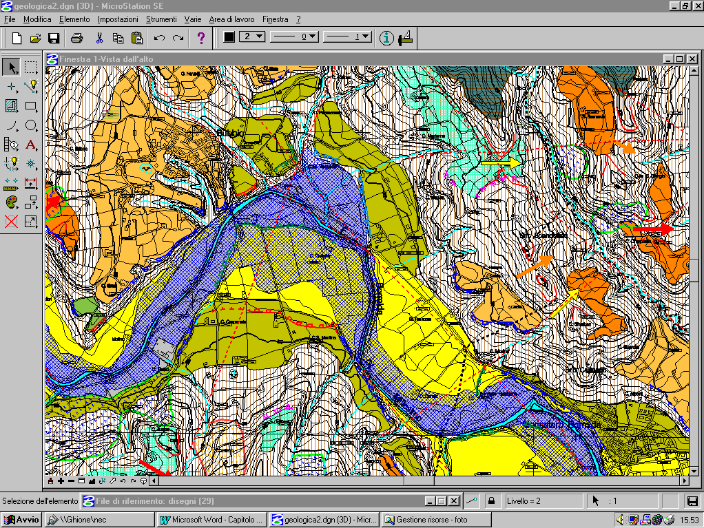 Finestra 2 - Finestra di lavoro del CAD tridimensionale utilizzato (Microstation J Bentley).