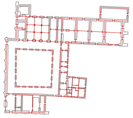 Fig. 47- Planimetria e linea d asse delle pareti del