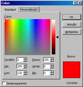 Nella scheda Standard possiamo scegliere fra 256 colori, cioè una profondità di colore di 8 bit.