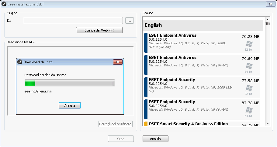 1. Selezionare localmente un pacchetto di installazione facendo clic sul pulsante... 2. Utilizzare l'opzione Scarica dal Web (consigliata).