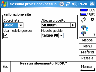 RILIEVO VRS CREAZIONE DI UN NUOVO LAVORO Ciccare su FILE, Nuovo lavoro. Digitare il nome desiderato e cliccare su Sist. Di coord. Selezionare Nessuna proiezione / nessun datum. Cliccare su Avanti.