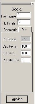 Nel caso di Balconi e Scale, l'introduzione avviene cliccando sull'asta da caricare e successivamente utilizzando il tasto sinistro del mouse per scegliere il lato dove l'elemento aggetta.